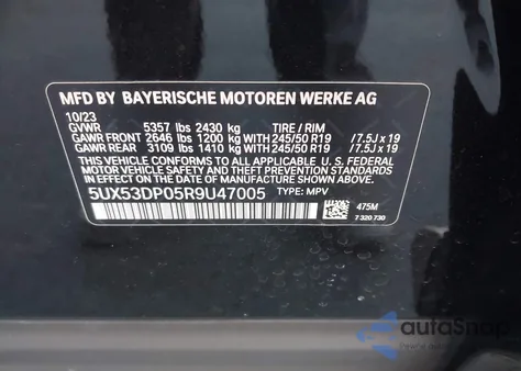 2024 BMW X3 xDrive30I z USA, uszkodzony, nr VIN 5UX53DP05R9U47005